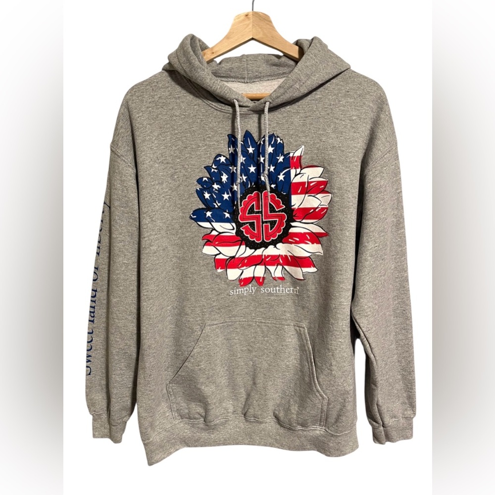 Simply Southern Hoodie Sweet Land of Liberty Americana Sunflower Women’s Medium